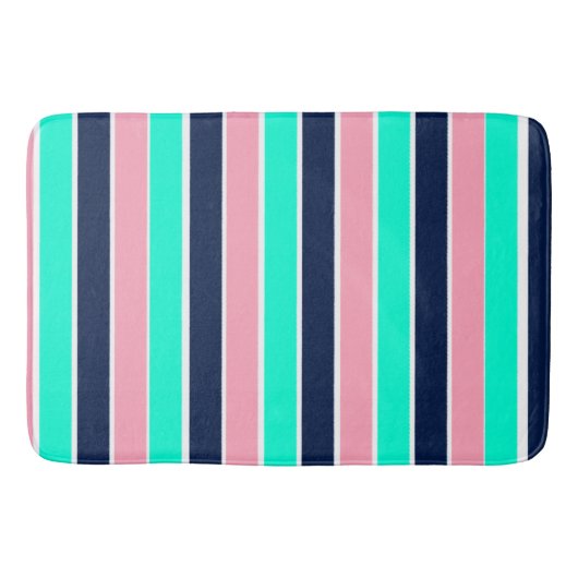 Strepen in Mint Green, Pink en Navy Blue Badmat (Voorkant)