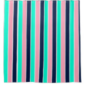Strepen in Mint Green, Pink en Navy Blue Douchegordijn (Voorkant)