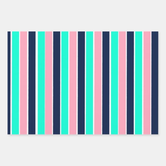 Strepen in Mint Green, Pink en Navy Blue Inpakpapier Vel (Voorkant 3)