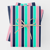 Strepen in Mint Green, Pink en Navy Blue Inpakpapier Vel (In situ)