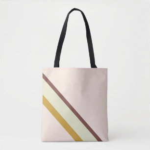 Strepen in natuurlijke kleuren op bleke pastelroze tote bag