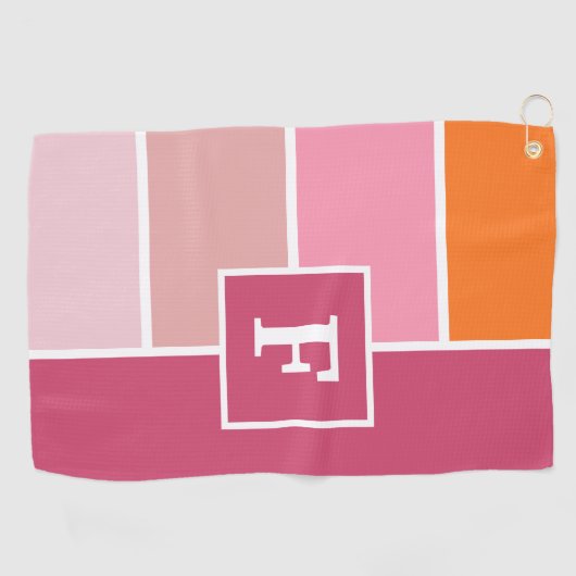 strepen in roze, wit en oranje met monogram golfhanddoek (Horizontaal)