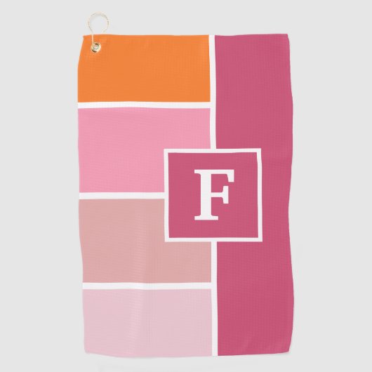 strepen in roze, wit en oranje met monogram golfhanddoek (Voorkant)