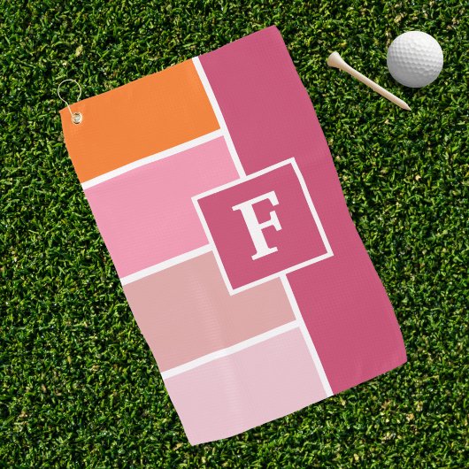 strepen in roze, wit en oranje met monogram golfhanddoek