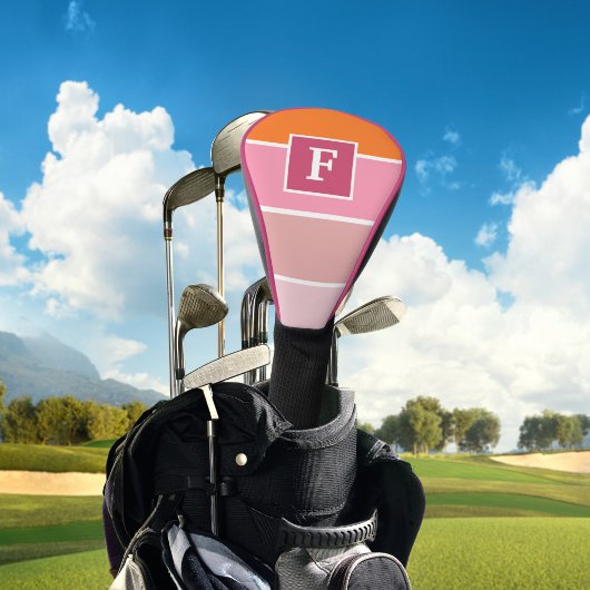 strepen in roze, wit en oranje met monogram golfheadcover