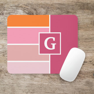 strepen in roze, wit en oranje met monogram muismat