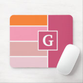 strepen in roze, wit en oranje met monogram muismat (Met muis)
