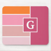 strepen in roze, wit en oranje met monogram muismat (Voorkant)