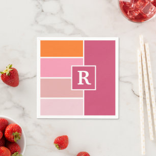 strepen in roze, wit en oranje met monogram servet