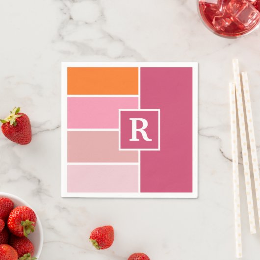 strepen in roze, wit en oranje met monogram servet (Insitu)