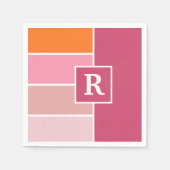strepen in roze, wit en oranje met monogram servet (Voorkant)