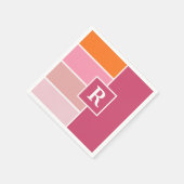 strepen in roze, wit en oranje met monogram servet (Hoek)