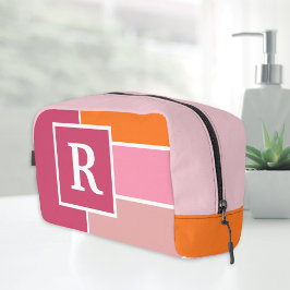 strepen in roze, wit en oranje met monogram toilettasje