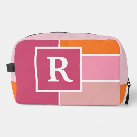strepen in roze, wit en oranje met monogram toilettasje (Voorkant)