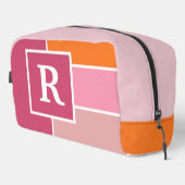 strepen in roze, wit en oranje met monogram toilettasje (Rechterhoek)