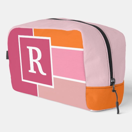 strepen in roze, wit en oranje met monogram toilettasje (Rechterhoek)