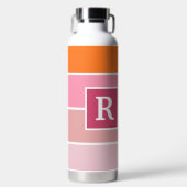 strepen in roze, wit en oranje met monogram waterfles (Voorkant)