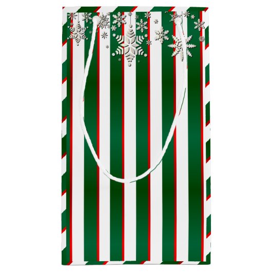 Strepen in wit, groen en kerstrood klein cadeauzakje (Achterkant)