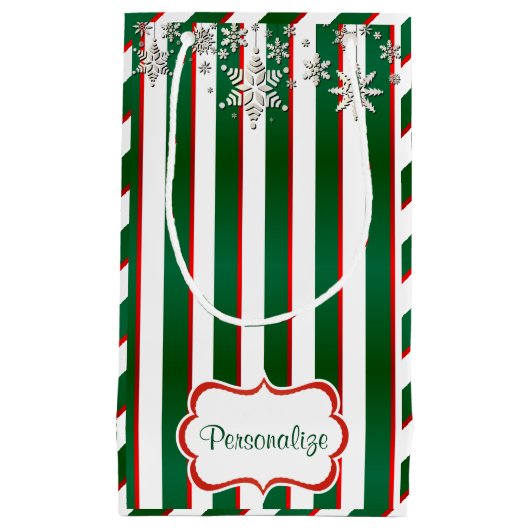 Strepen in wit, groen en kerstrood klein cadeauzakje (Voorkant)