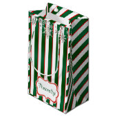 Strepen in wit, groen en kerstrood klein cadeauzakje (Voorkant Gekanteld)