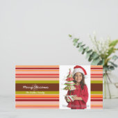 Strepen kerstvakantie fotokaart feestdagenkaart (Staand voorkant)