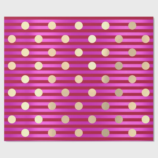 Strepen Lijn Fuchsia Roze Rood Ruby Polka Dots Gou Cadeaupapier (Vlak)