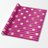 Strepen Lijn Fuchsia Roze Rood Ruby Polka Dots Gou Cadeaupapier (Uitgerold)