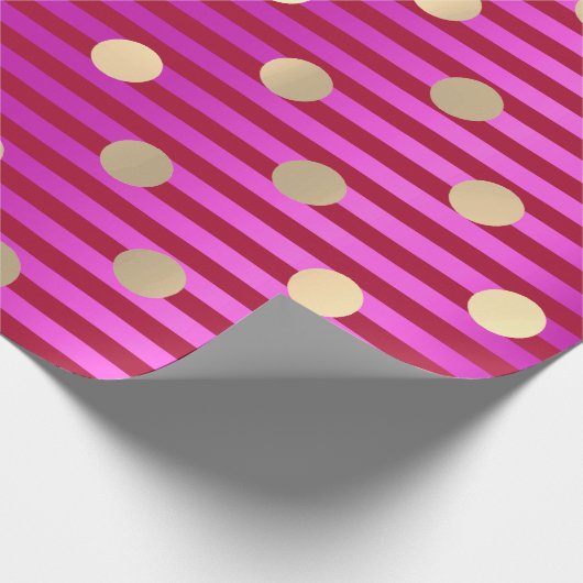 Strepen Lijn Fuchsia Roze Rood Ruby Polka Dots Gou Cadeaupapier (Hoek)