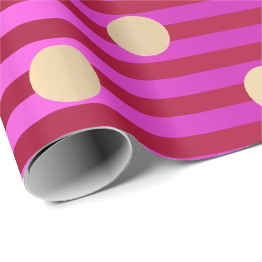 Strepen Lijn Fuchsia Roze Rood Ruby Polka Dots Gou Cadeaupapier (Rol Hoek)