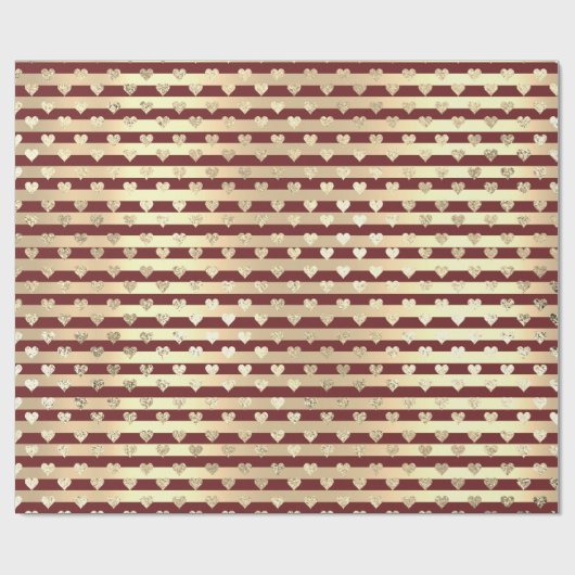 Strepen Lijn Hart Champaigne Goud Bourgondië Maroo Cadeaupapier (Vlak)