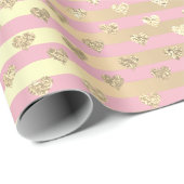 Strepen Lijnen Harten Champaigne Goud Roze Pastel Cadeaupapier (Rol Hoek)