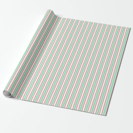 strepen met gemint groen, roze en wit snoep cadeaupapier (Uitgerold)