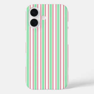 strepen met gemint groen, roze en wit snoep iPhone 16 hoesje