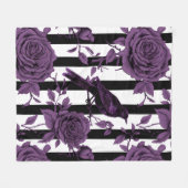 Strepen Met Paarse Rozen en Kraaien Fleece Deken (Voorkant (Horizontaal))