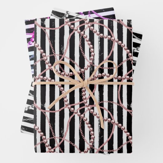  strepen met parels en kettingen inpakpapier vel (In situ)