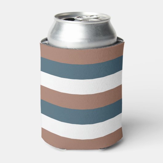 Strepen Mocha Bruin Blauwgroen Wit Blikjeskoeler (Blikje Voorkant)