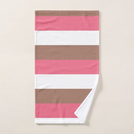 Strepen Mocha Bruin Roze Wit Bad Handdoek (Handdoek)