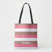 Strepen Mocha Bruin Roze Wit Personaliseren Tote Bag (Voorkant)