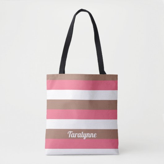 Strepen Mocha Bruin Roze Wit Personaliseren Tote Bag (Voorkant)