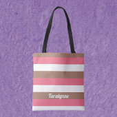 Strepen Mocha Bruin Roze Wit Personaliseren Tote Bag