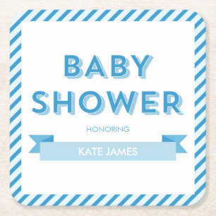 Strepen Modern Blauw Baby shower Kartonnen Onderzetters