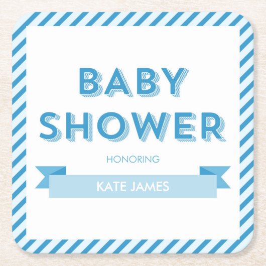 Strepen Modern Blauw Baby shower Kartonnen Onderzetters (Voorkant)