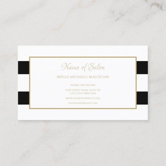 Strepen Modern Zwart Wit Goud Script Boutique Visitekaartje (Achterkant)
