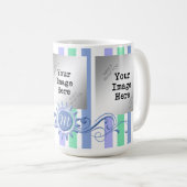 Strepen & Monogram Flourish-Blauwgroen/Mint Koffiemok (Voorkant rechts)