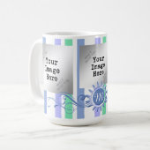 Strepen & Monogram Flourish-Blauwgroen/Mint Koffiemok (Voorkant links)