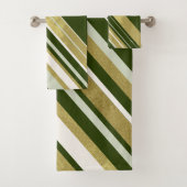 Strepen Moss Green Gold Cream op Donkergroen Bad Handdoek (Insitu)