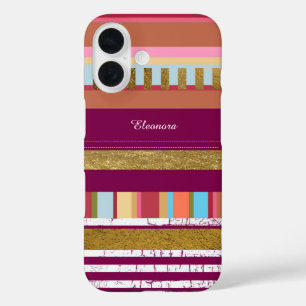 Strepen & naam kleurrijk iPhone 16 hoesje