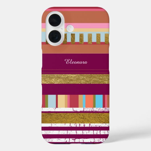 Strepen & naam kleurrijk Case-Mate iPhone case (Achterkant)