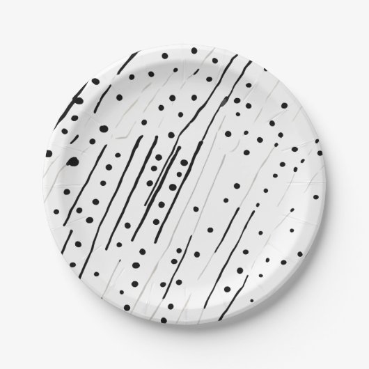 Strepen of stippen zwart, wit, grijs patroon papieren bordje (Voorkant)