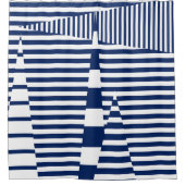 Strepen op Strepen in Blauw en Wit Douchegordijn (Voorkant)